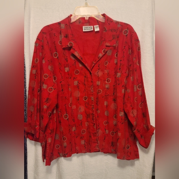 Chico's Tops - Chico's Red Abstract Circle-Print Button Down Shirt